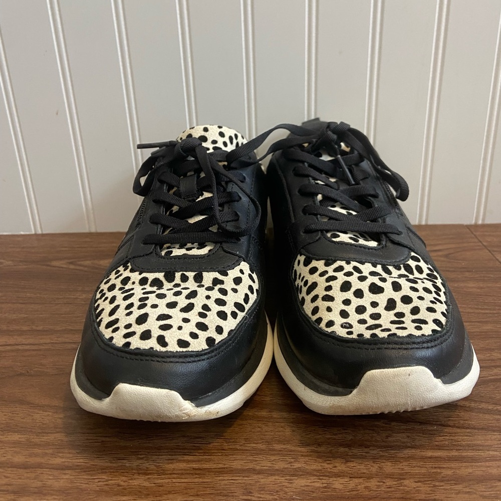 Vionic Remi Spot Sneaker Black Tan Cheetah Leopard Animal Print Tie Zip Womens 8 - Picture 3 of 15